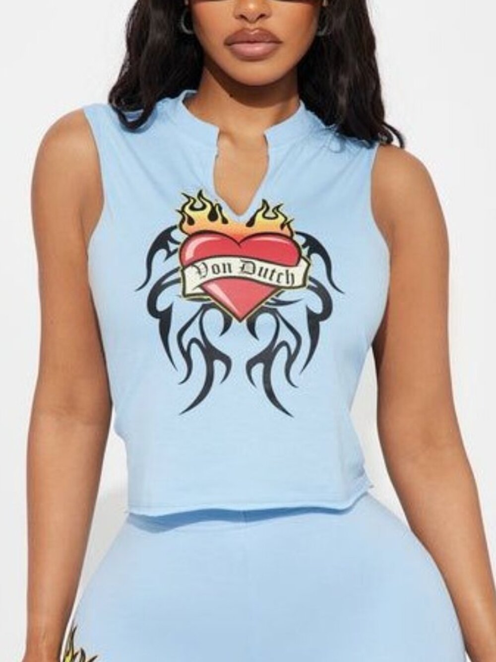 Von Dutch NWT Baby Blue Graphic Cropped Tank Top Streetwear Size M